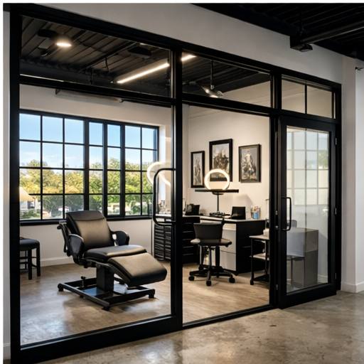 Rendering of a glass-walled treatment suite